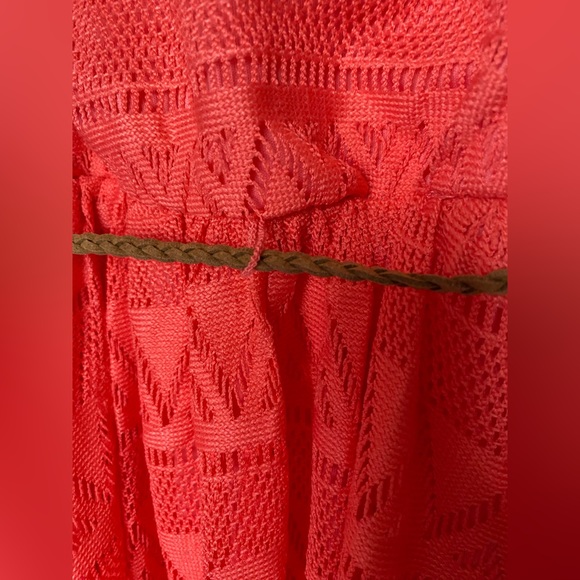 Emily West coral pink dress with lace and leather braided belt, size 8 - Picture 7 of 9